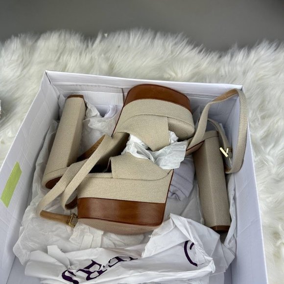 SCHUTZ Cream and Tan Platform Heels - Picture 3 of 8